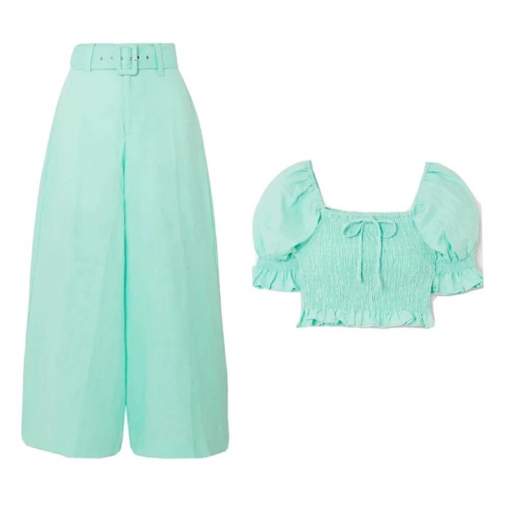 NWT Faithfull The Brand Rose Wide Leg Trousers in MINT green size XS